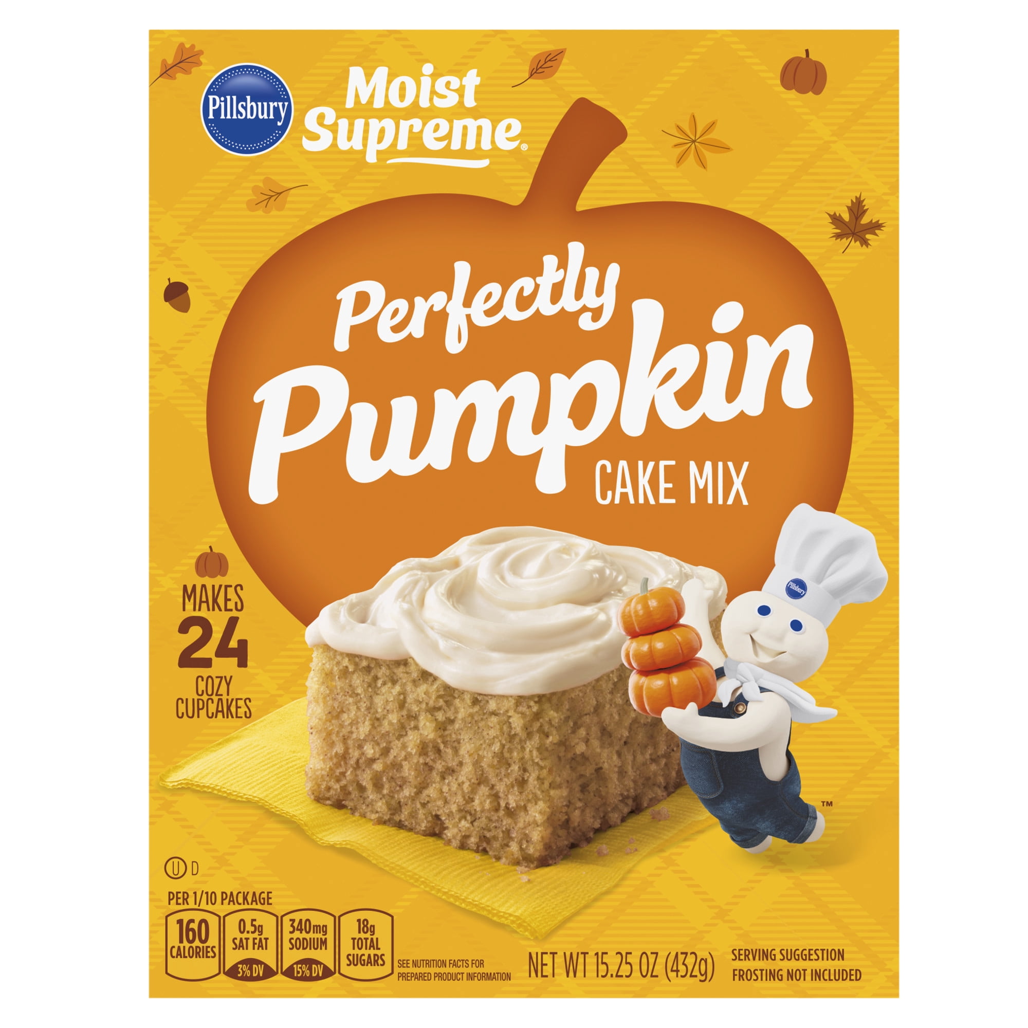 (2 pack) Pillsbury Moist Supreme Premium Perfectly Pumpkin Cake Mix, 15.25 Oz Box