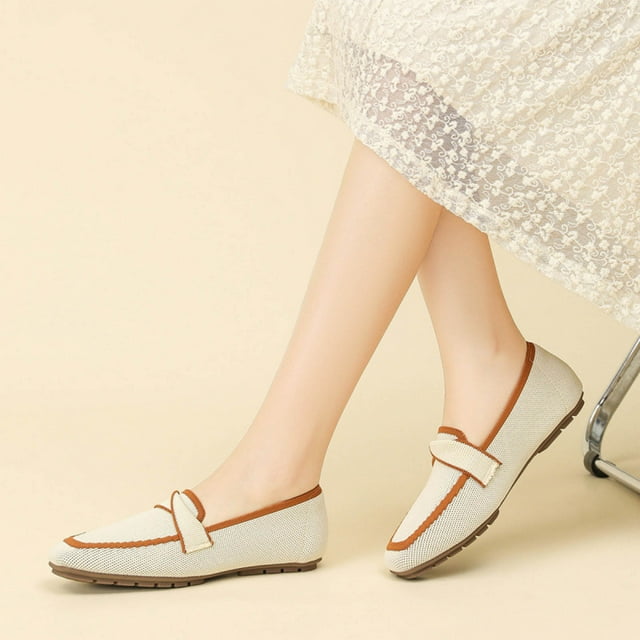 zhenglin Chaussures Plates Tissées pour Femmes, Mode Décontractée, Bout Carré, à Enfiler - Mocassins Tricotés Échancrés Confortables avec Options de Largeur Grand pour le Quotidien