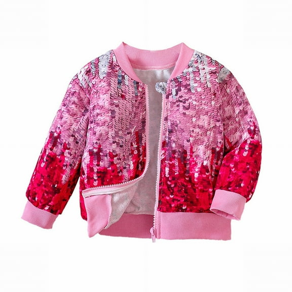 Toddler Kids Baby Jacket Long Sleeve Round Neck Glitter Sequins Outwear Zipper Windproof Coats for Girls Winter Fall
