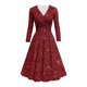 thumbnail image 5 of Vestido de Manga Corta para las Mujeres, Color Sólido V-Cuello Bling Bling Impresión Plegado Cintura Abrazar Vestido, 5 of 8