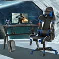 thumbnail image 2 of Goplus X-Shaped Gaming Desk & Racing Style Massage Chair Set Home Office Black+Blue, 2 of 10