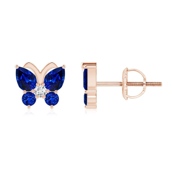 ANGARA Natural Blue Sapphire Butterfly Stud Earrings with Diamond in 14K Rose Gold for Women (Size-4x3mm) | September Birthstone, Anniversary, Jewelry Gift for Women | Natural Blue Sapphire Earrings