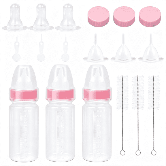XIRQI 3.4 Oz 3Pack Pet Feeding Bottle, Anti-Choking Puppy Feeder Design,With 3Pcs Replaceable and Reusable Silicone Nipples for Feeding Puppies, Kittens, Small Animals