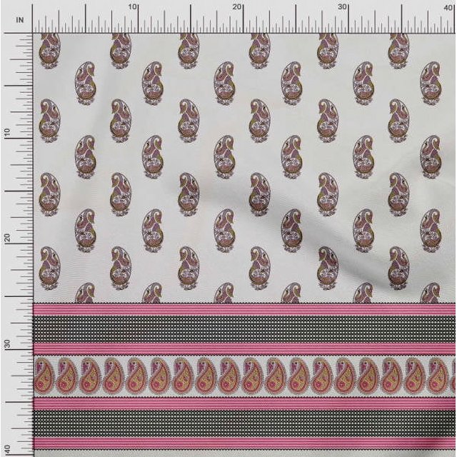 Soimoi Rayon Fabric Stripe,Paisley & Peacock Panel Decor Fabric Printed Yard 42 Inch Wide