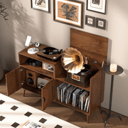 Record Player Stand, Large Turntables Stand with Vinyl Record Storage Holds up to 350 Albums, Record Player Table for Living Room Office, Walnut