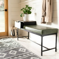 SAFAVIEH Maruka Upholstered Bench with Pull-Out Drawer, Grey/Dk Green
