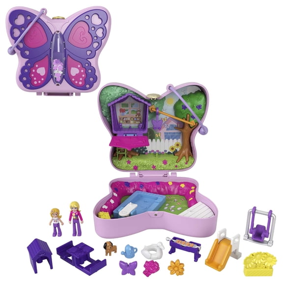 Polly Pocket Backyard Butterfly Compact Playset with 2 Micro Dolls & Accessories, Multicolor