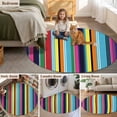 thumbnail image 6 of Abstract Round Area Rugs 3 ft, Colorful Mexican Stripe Purple Blue Farmhouse Washable Small Area Rug with Non-Slip Sturdy Edge Binding Round Front Door Mat Floor Carpet for Entryway, 6 of 9