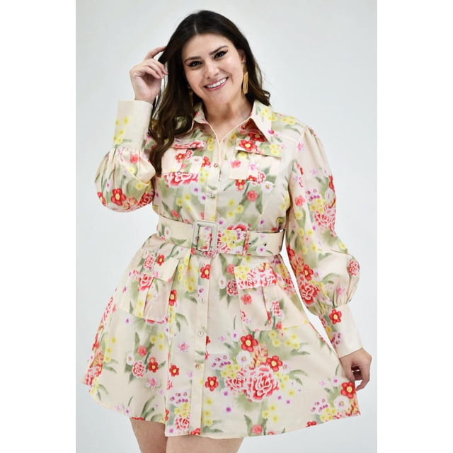 Vestido con cinto Roman Fashion /Tallas Extras, 647 (Beige) beige 42 Roman Fashion V-LAT-647-BEIGE