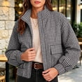 thumbnail image 6 of Yutgune Women's Cropped Plaid Jacket Zip up Stand Collar Casual Coat with Pockets Bomber Gingham Jacket Fall Workout Outerwear, 6 of 8