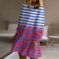 thumbnail image 3 of SMihono Deals Womens Long Sleeve Spring Dresses 2025 Striped Crewneck Casual Dress Loose Fit Shift Dress Ruffle Hem Short Dress Hot Pink 10, 3 of 6