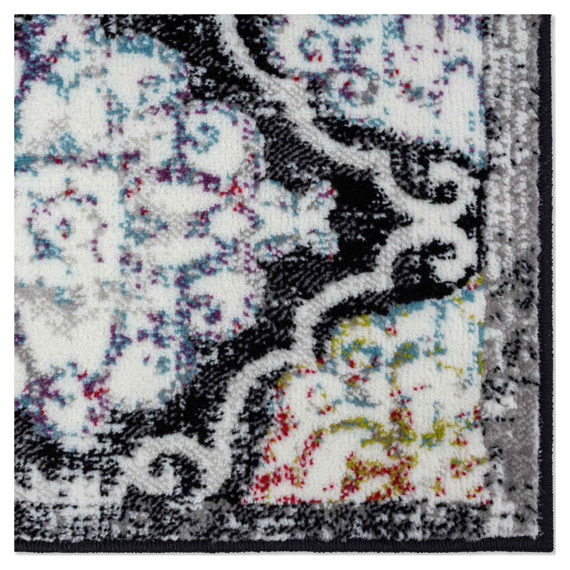 Home Dynamix Boho Andorra Transitional Damask Area Rug, Black/Pink, 5'2"x7'2"