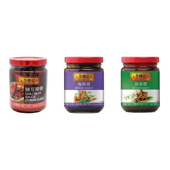 3 Pack Lee Kum Kee Cooking Sauce, 3 Flavors(Chili Bean Sauce,Hoisin Sauce,Sa Cha Sauce) Plus NineChef Brand Long Handle Coffee Spoon