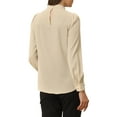 thumbnail image 3 of INSPIRE CHIC Women's Stand Collar Pleated Button Keyhole Button Blouse L Khaki, 3 of 6