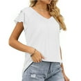 thumbnail image 6 of SHOPESSA Womens Tops Summer Fashion V-neck T-Shirt Flounces Short Sleeve Casual Loose Fit Tee Shirts Blouse Solid Colour Shirt, 6 of 9