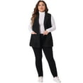 thumbnail image 3 of DARING DIVA Women's Plus Size Denim Sleeveless Lapel Vest Relax Notched Jacket 2X Black, 3 of 6