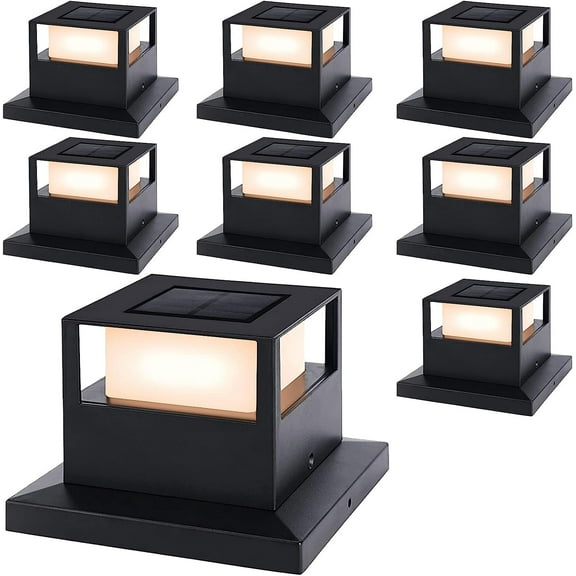 TOYIEW Waterproof Solar LED Post Cap Deck Lights, Outdoor, Black (8 Pack)