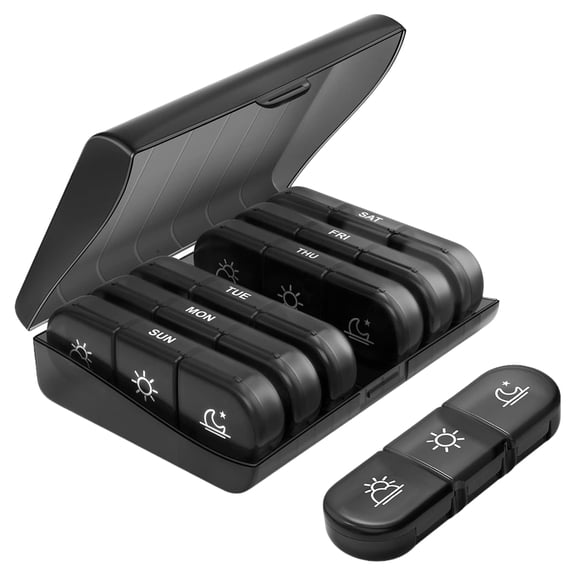 Weekly Pill Organizer 3 Times A Day, Puliv Portable Travel Pill Box 7 Day with Large Compartments, Portable Travel Pill Case for Vitamins, Medicine, Fish Oils, Supplements (Black)