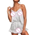 thumbnail image 7 of frariair Summer Pajamas for Women set's Silk Satin Ruffled Sets Cami Shorts Sleepwear Set Nightwear White, 7 of 7