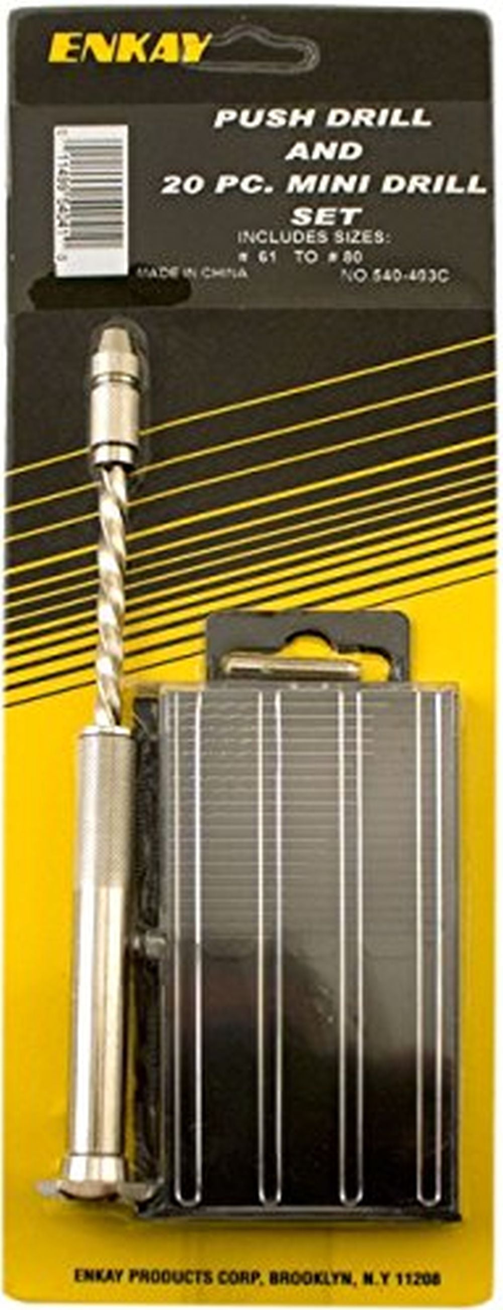 ENKAY Push Drill & 20 PC Mini Drill Set, size 6180 540403C