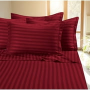 Deluxe Hotel 400 TC 100% Cotton, Luxury Dobby Stripe Bed Sheets Set, Queen, Burgundy, 4 Piece