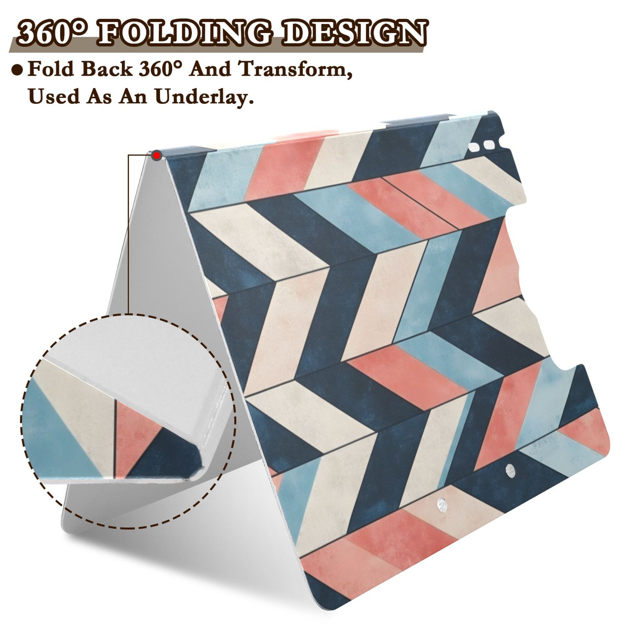 FORMRS A4 Clipboard Folder with Pen Holder Horizontal Foldable School Office Binder, Pink Geometric