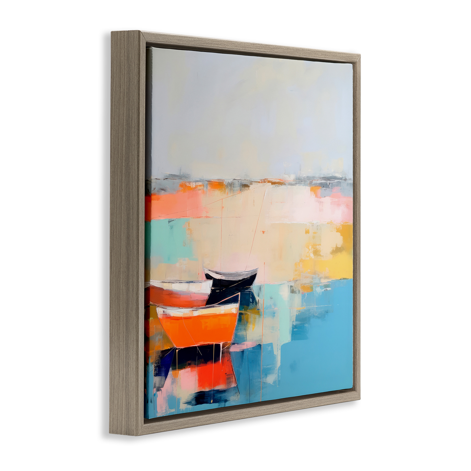 Stupell Industries Vivid Boat Abstraction Transportation Painting Brown Floater Framed Canvas Art Print Wall Art, 25 x 25