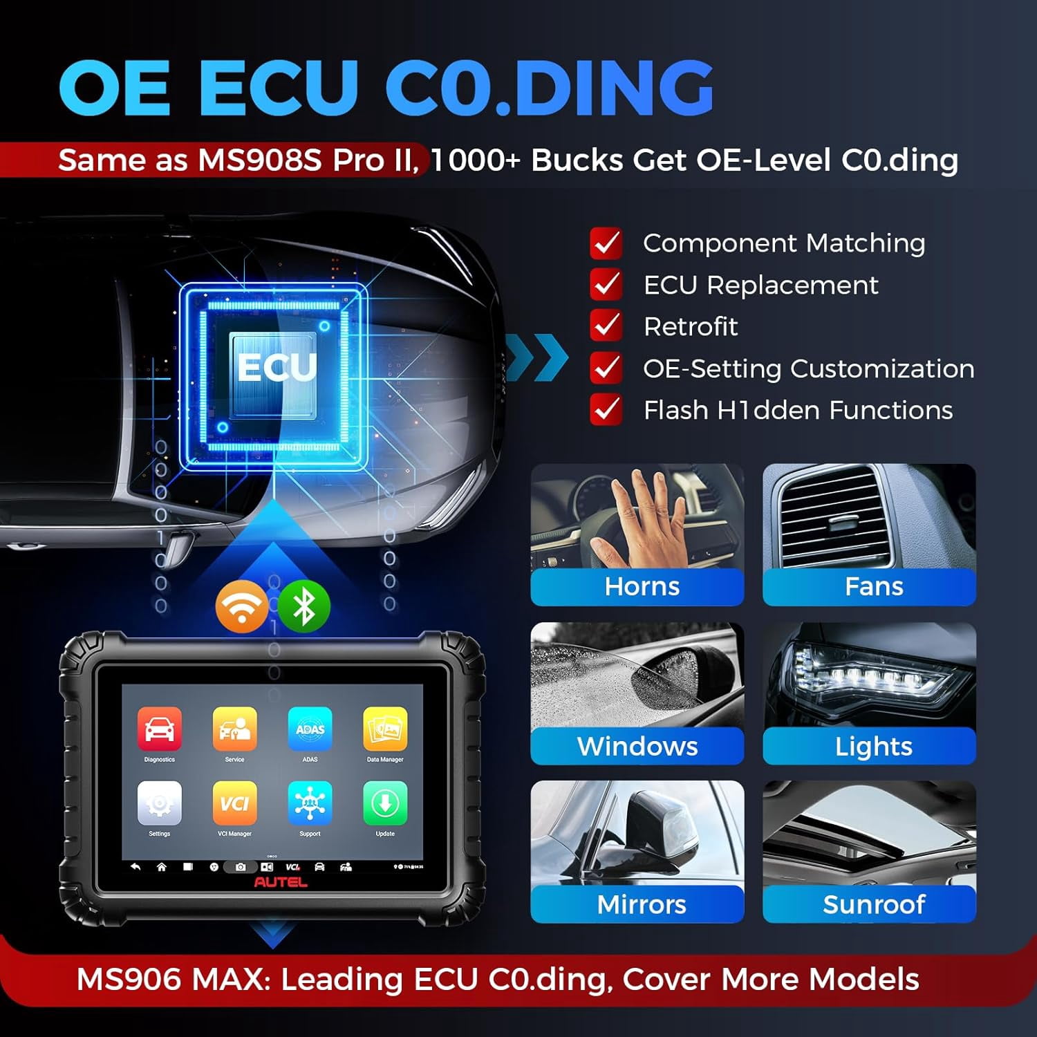 Autel MaxiSys MS906 MAX 10.1" Scanner with Free PS100, Advanced ECU Coding, Bi-Directional Scan Tool, CAN FD&DoIP VAG Guided