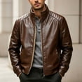 thumbnail image 2 of Atkumj Mens Bomber Jacket Fashion Stand Collar Zip Up Outdoor Faux Leather Jacket Casual Solid Color Fleece Lined Warm Jackets for Men 5XL, 2 of 10