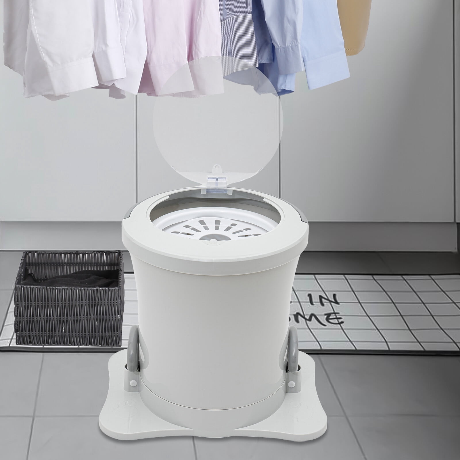 9L Portable Foot Operated Non-Electric Dehydrator Mini Manual Dehydrator Washing Machine White Round
