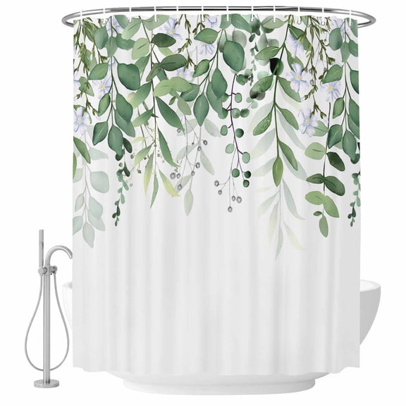 Green Leaves Shower Curtain, Waterproof Shower Curtains for Bathroom, Summer Botanical Washable Fabric Bathtub Curtain Set Bath Decor with 12 Hooks Extra Long 72"x96"
