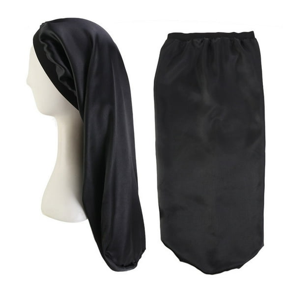 WHAMVOX Stretch Sleeping Silk Has Hats Bonnet Satin Miss Man Black