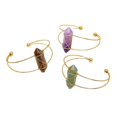 thumbnail image 4 of Nvzi Pulsera de cuentas hecha a mano, pulsera de columna hexagonal de doble punta con piedra cruda natural, pulsera de apertura ajustable tejida a mano (púrpura), 4 of 5