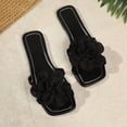 thumbnail image 5 of Samdudou Slide Sandals for Women Square Open Toe Slip On Flats 3D Floral Embellished Wide Strap Summer Shoes Dressy Casual Elegant Footwear Beach Wedding Party Vacation Travel Staples, 5 of 9