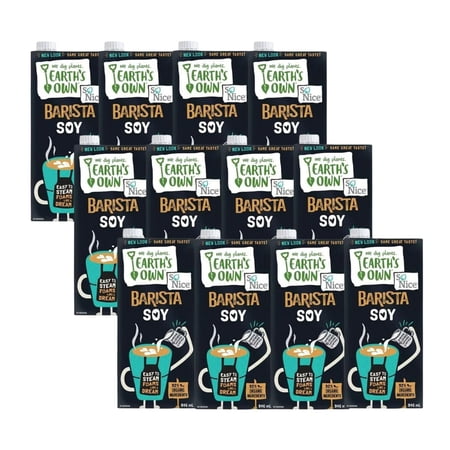 Earth's Own Soy Milk Barista Blend - 12 Pack (946ml) | Dairy-Free, Nut-Free, Vegan-Friendly Creamer (Canada Import)