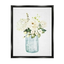 Stupell Industries White Floral Bouquet Vintage Laundry Text Jar Graphic Art Jet Black Floating Framed Canvas Print Wall Art, Design by Lettered and Lined