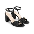 thumbnail image 3 of BLISSFUL STEP Raffia Open Toe High Heels Sandal Ankle Strap Block Heel Sandals for Women Black (Size 6.5), 3 of 8