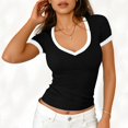 thumbnail image 7 of idosla Women's Ribbed V Neck Short Sleeve T-Shirts Slim Fit Stretchy Basic Tee Tops Summer Casual Soft Tops for Daily Wear (Black, L), 7 of 7