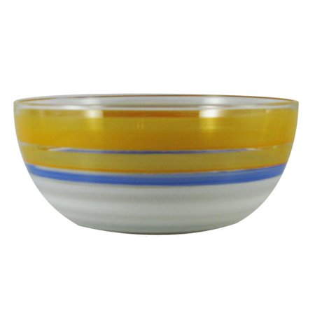 Orange Retro Stripe Hand Painted Glass Serving Bowl 11