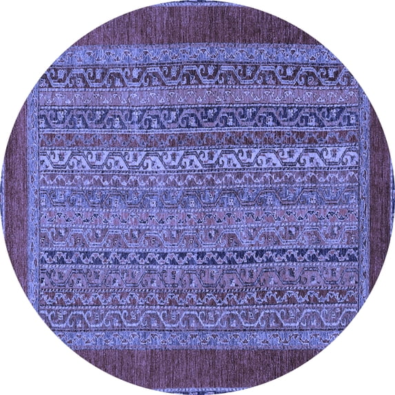 Ahgly Company Machine Washable Indoor Round Abstract Blue Modern Area Rugs, 4' Round