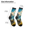 thumbnail image 2 of Zufioo Valley River Dinosaur Print Children's Mid-tube Socks, Contrast Color High Elastic Sports Socks - Sweat-absorbent, Warm, Suitable for Children Aged 6-10, 2 of 5