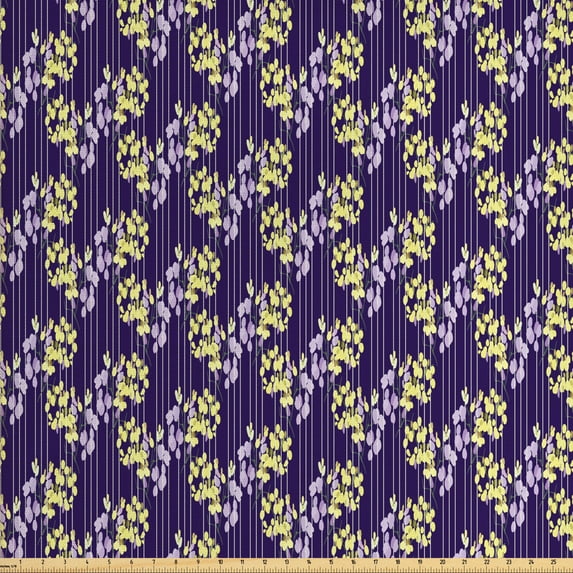 Floral Fabric by the Yard, Vertical Lines Abstracted Leaves Pattern, Decorative Upholstery Fabric for Chairs & Home Accents, Purple Purple by Ambesonne