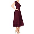 thumbnail image 4 of Robe Maxi à Manches Cap, Garniture en Dentelle, Inspirée Bohème, Paysanne/jeune Fille, Bourgogne, Grand, 4 of 5