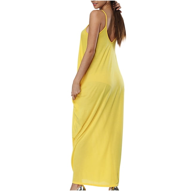 Fridja Womens Knot Strap Shirred Back Solid Boho Sleeveless Slip Dress