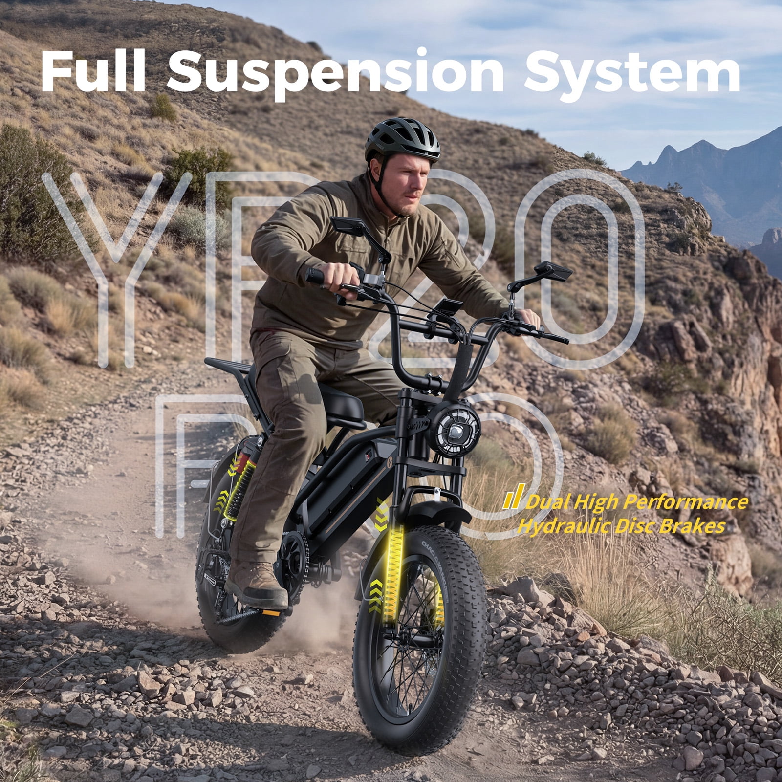 Jasion YR20 PRO Electric Bike for Adults 20", Class 3 750W E Mountain Bike, 52V 20Ah Electric Bicycle 90 Miles Max Range, UL2849