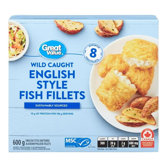 Great Value – Filets de poisson panés à l'anglaise, surgelés 600g
