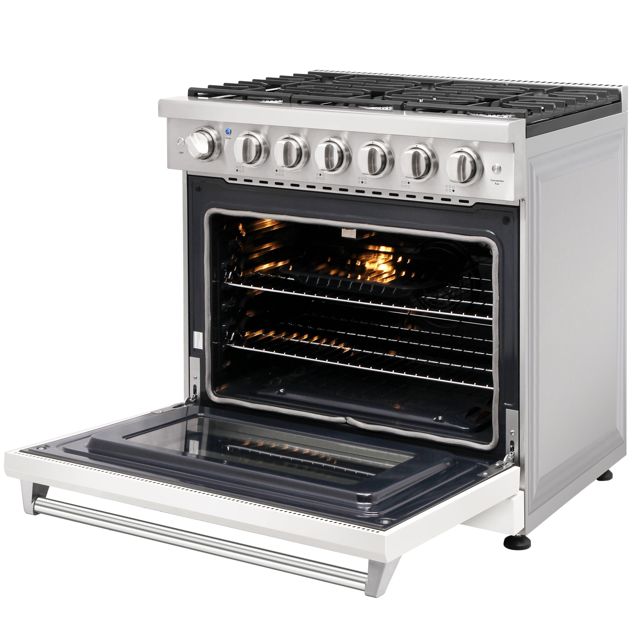 KOSTCH 36-in 6 Burners 6 Cu. Ft Convection Oven 110V Freestanding Liquid Propane Gas Range ( White )