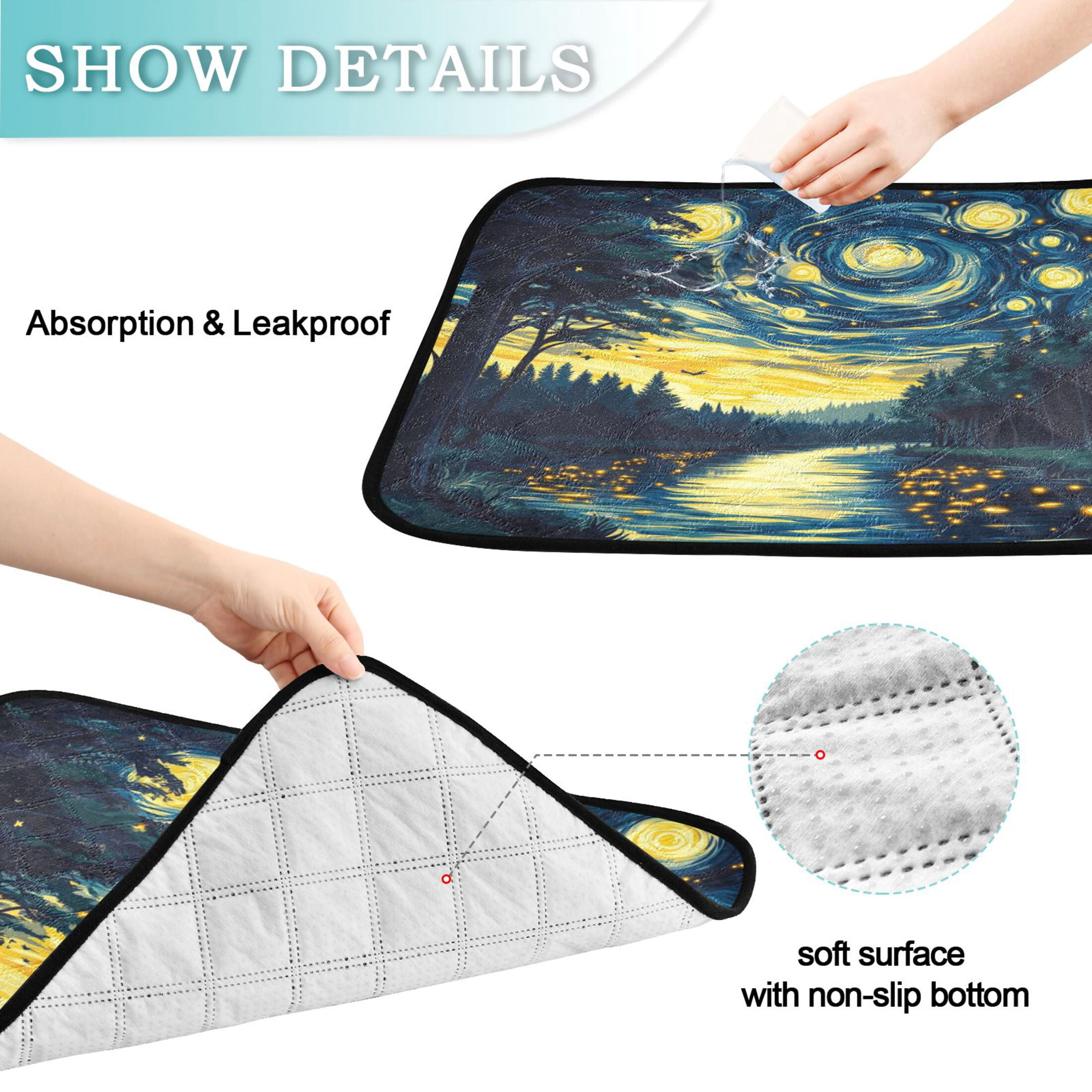 Qxltty Jungle Night Sky Cat litter Pads Pet Set of 3 Diaper Mats Center Anti-leakage Layer Absorbent Soft and Comfortable