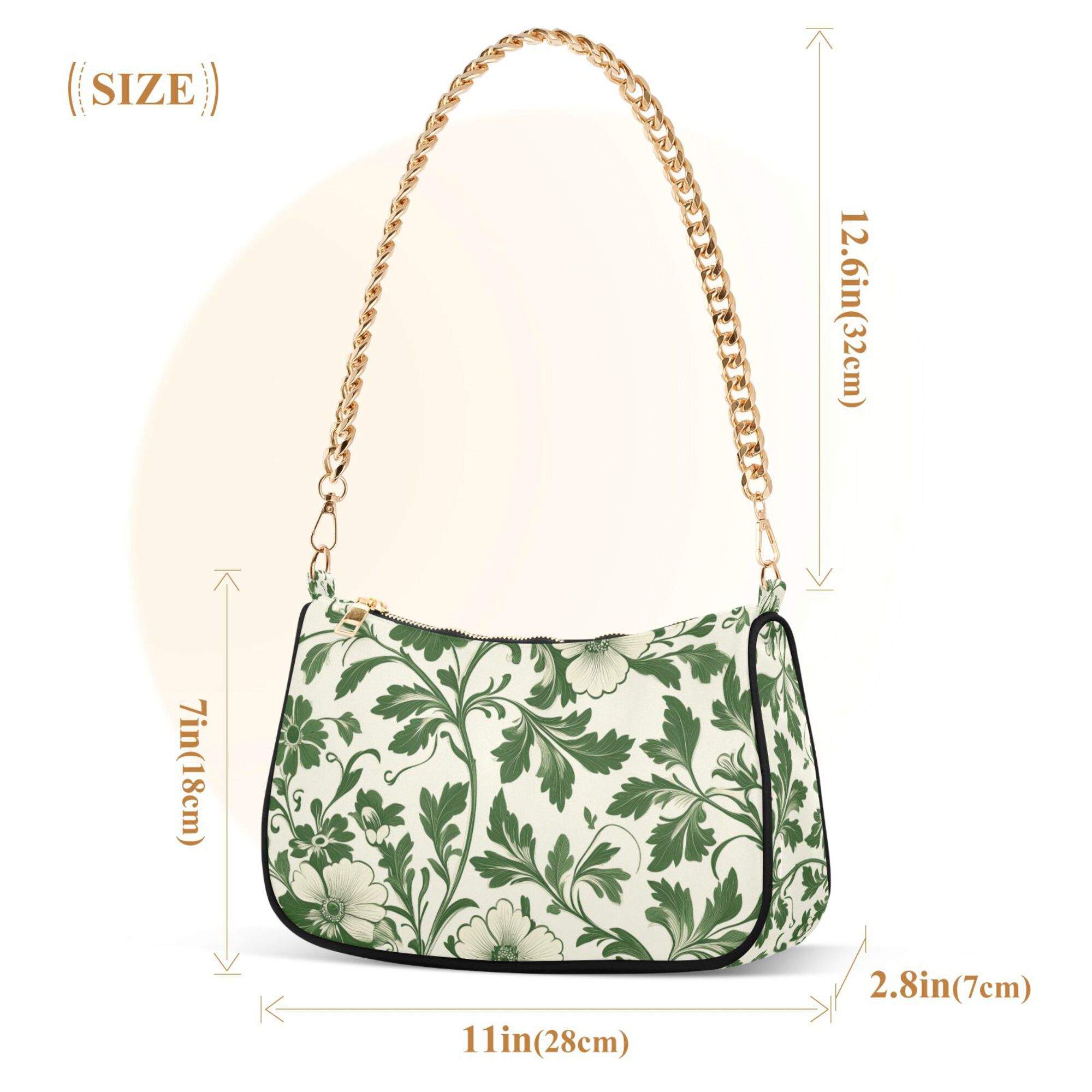 FORMRS Womens Shoulder Bag with Chain Strap Clutch Purse Cute Tote Handbag, Green Floral
