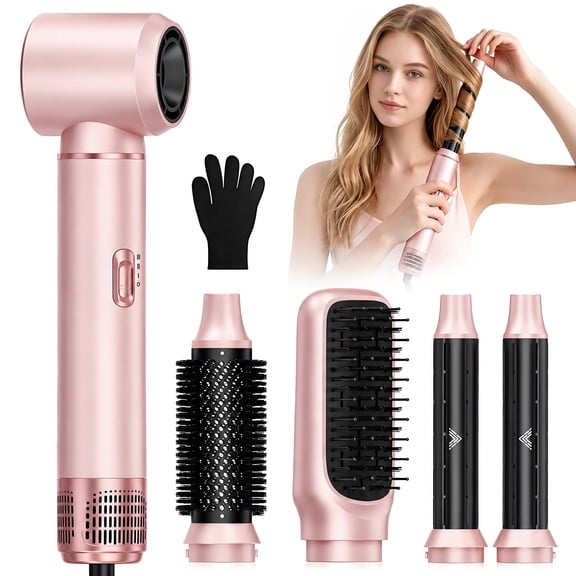 OAKSKY Hair Dryer Brush,5 in 1 Negative Ionic Hot Air Brush,Blow Dryer Brush for Fast Volumizing and Smoothing,Pink